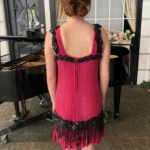 Custom made costume for a show. Flapper Dress. red with black accents. - Picture 2 of 8